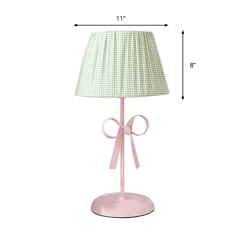 Macaron Loft Plaid Reading Light For Child Bedroom - Desk Lamp With Bow Accent