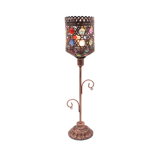 1-Light Acrylic Beaded Moroccan Night Light With Open Copper Top / F