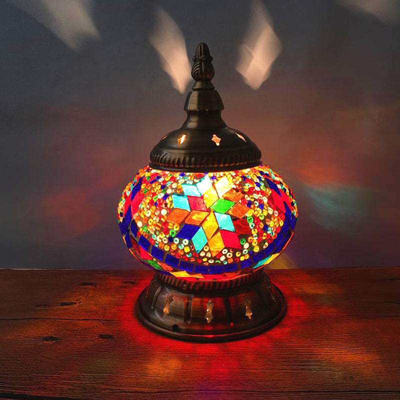 Moroccan Stained Glass Pumpkin Night Lamp - Elegant Bedroom Table Lighting In Blue/Orange/White Blue