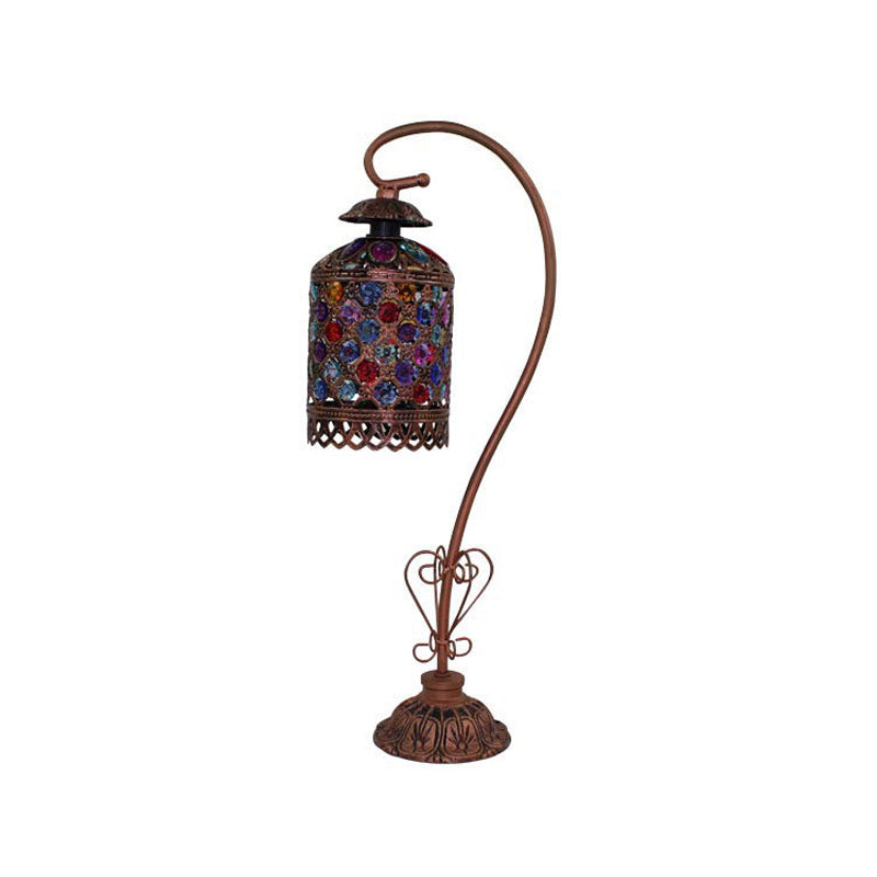 Altais - Bohemia 1-Light Gooseneck Nightstand Lamp Bohemia Copper Stained Glass Beaded Table Light with Gooseneck Arm