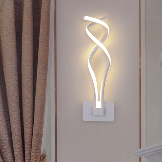 Modern Led Wall Sconce With Acrylic Shade For Bedroom - Black/White Wavy/Musical Note Design White /