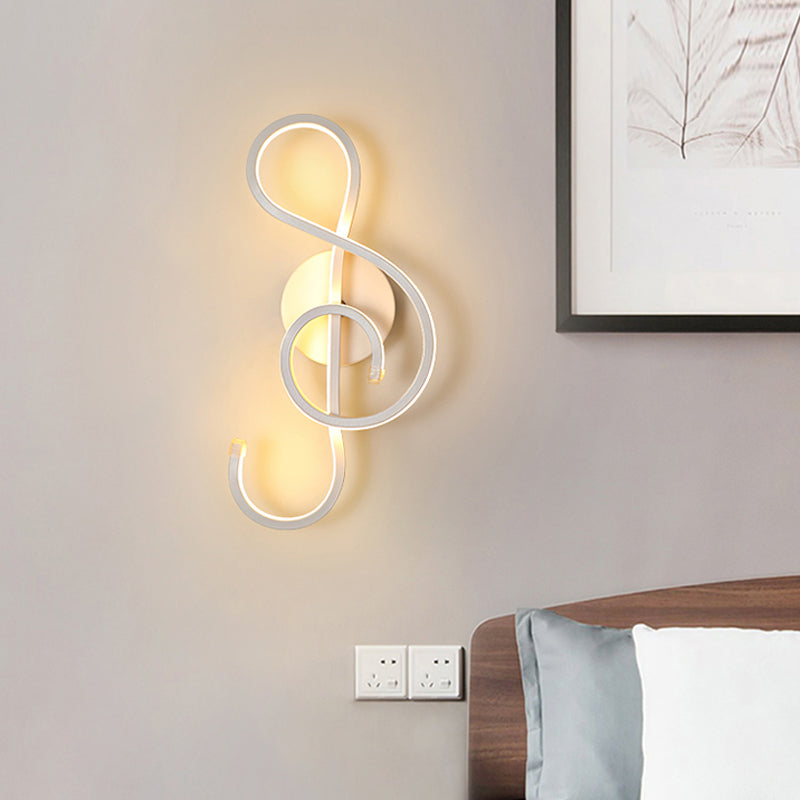 Modern Led Wall Sconce With Acrylic Shade For Bedroom - Black/White Wavy/Musical Note Design White /