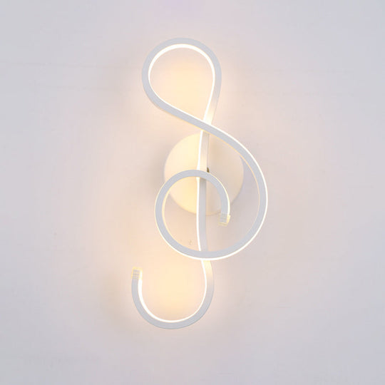 Modern Led Wall Sconce With Acrylic Shade For Bedroom - Black/White Wavy/Musical Note Design