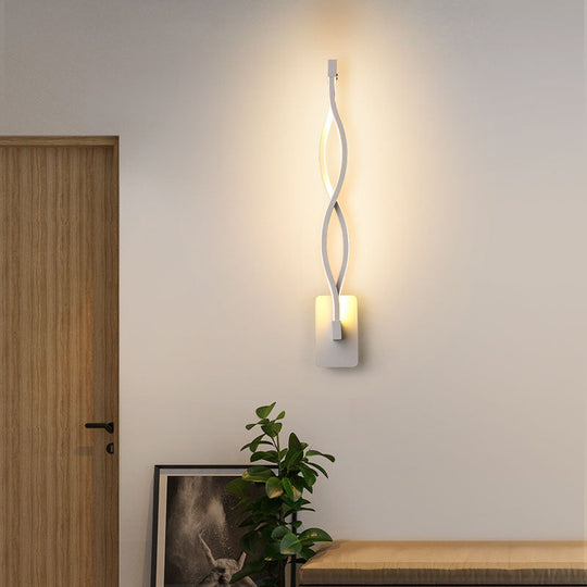 Modern Led Wall Sconce With Acrylic Shade For Bedroom - Black/White Wavy/Musical Note Design