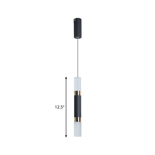 Simple Black Tube Pendant Light with Acrylic LED, Warm/White Light, 3 Size Options
