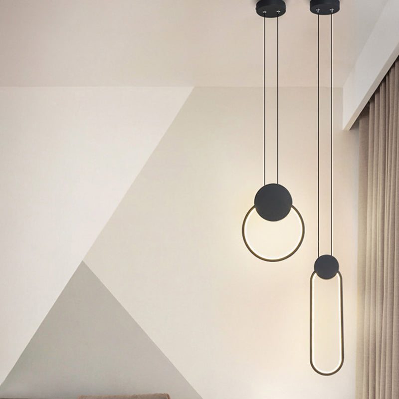 Minimalist Acrylic Hanging Ceiling Light: Oval Round Square Pendant Lighting In Black/White For