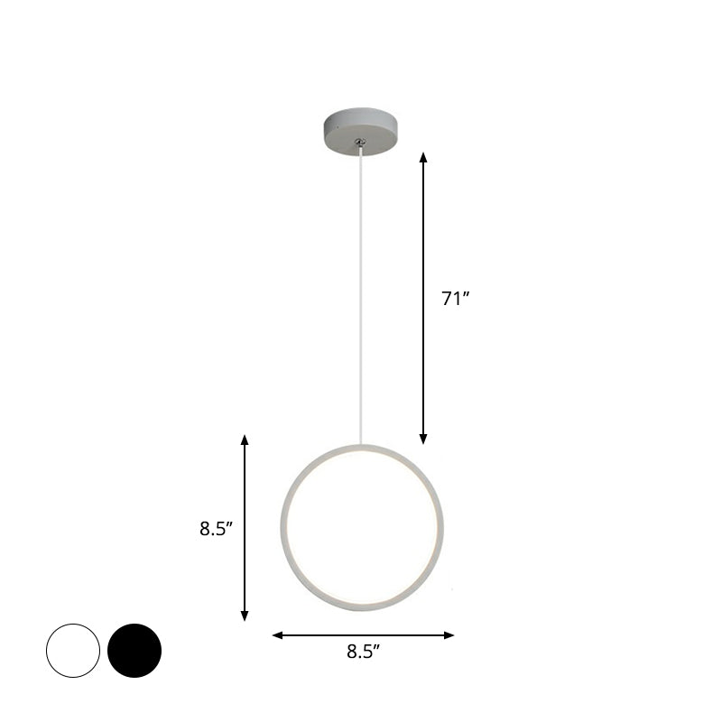 Simplistic Bedside Led Pendulum Light In Black/White With Acrylic Ring/Interlocked Ring Shade