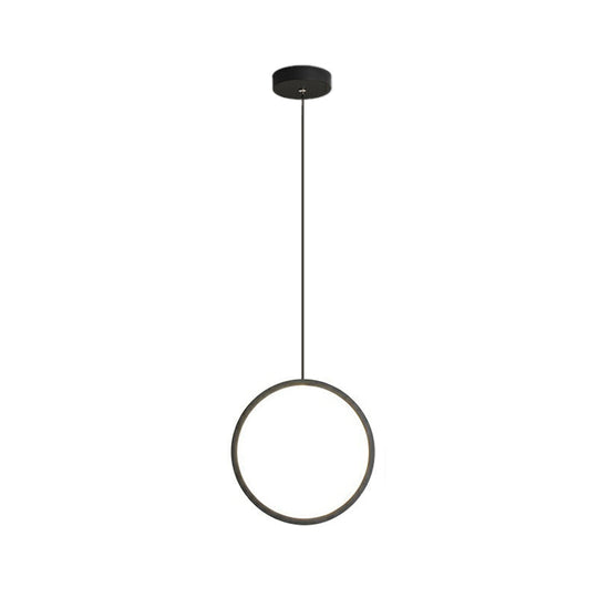 Simplistic Bedside Led Pendulum Light In Black/White With Acrylic Ring/Interlocked Ring Shade