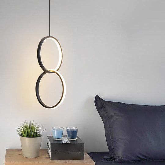 Simple Black/White LED Pendulum Light - Bedside Pendant with Acrylic Shade in Warm/White Light