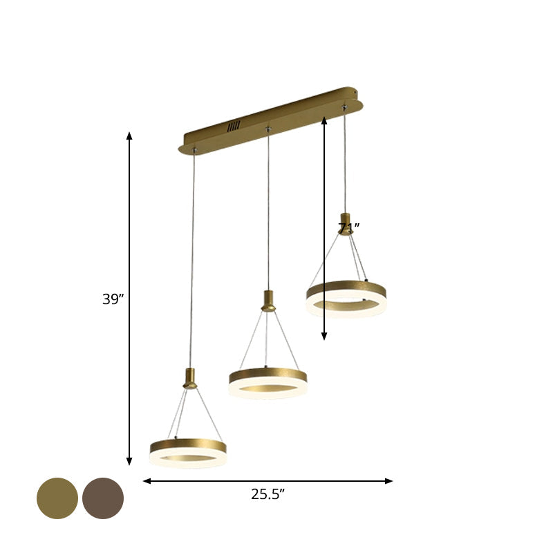 Modern LED Drop Pendant Light - Ring Shaped, Gold/Coffee, Warm/White Light