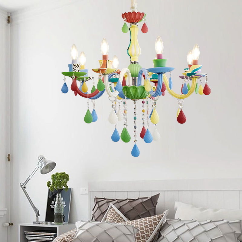 Crystal Kids Multi-Color Chandelier: Glass Candle Hanging Light For Nursery 8 / Aqua