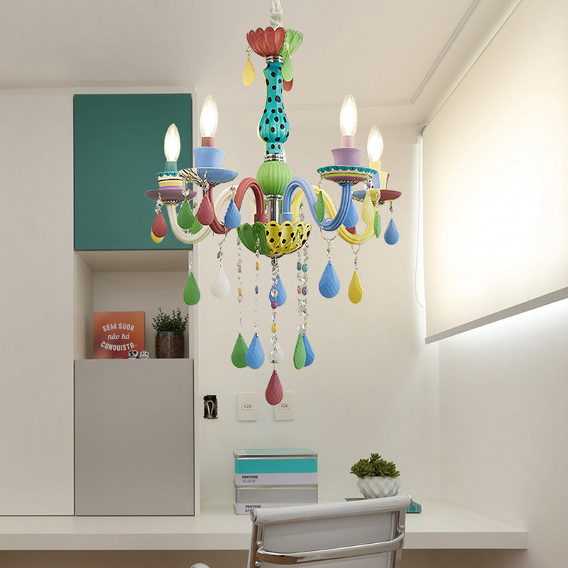 Crystal Kids Multi-Color Chandelier: Glass Candle Hanging Light For Nursery 5 / Aqua