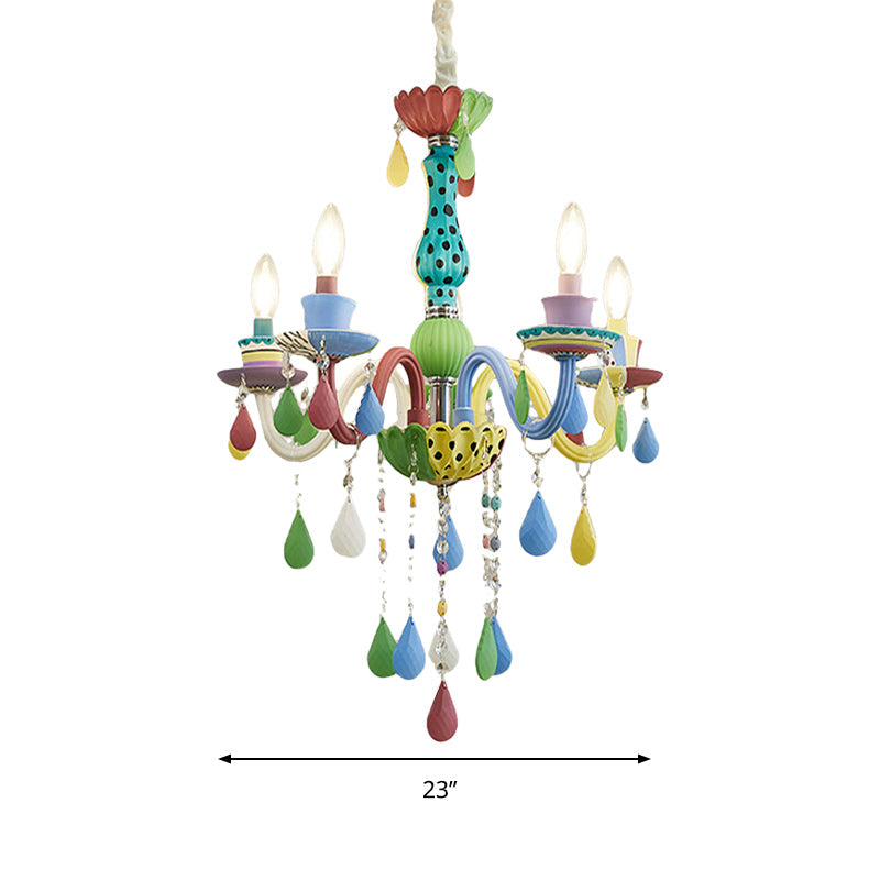 Crystal Kids Multi-Color Chandelier: Glass Candle Hanging Light For Nursery