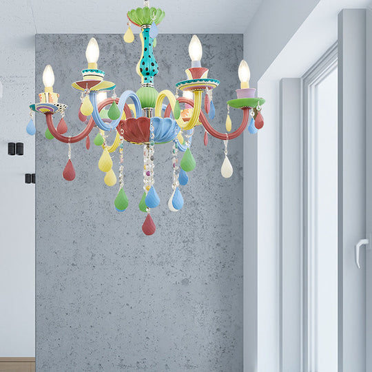 Crystal Kids Multi-Color Chandelier: Glass Candle Hanging Light For Nursery 6 / Aqua