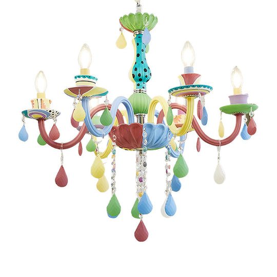 Crystal Kids Multi-Color Chandelier: Glass Candle Hanging Light For Nursery