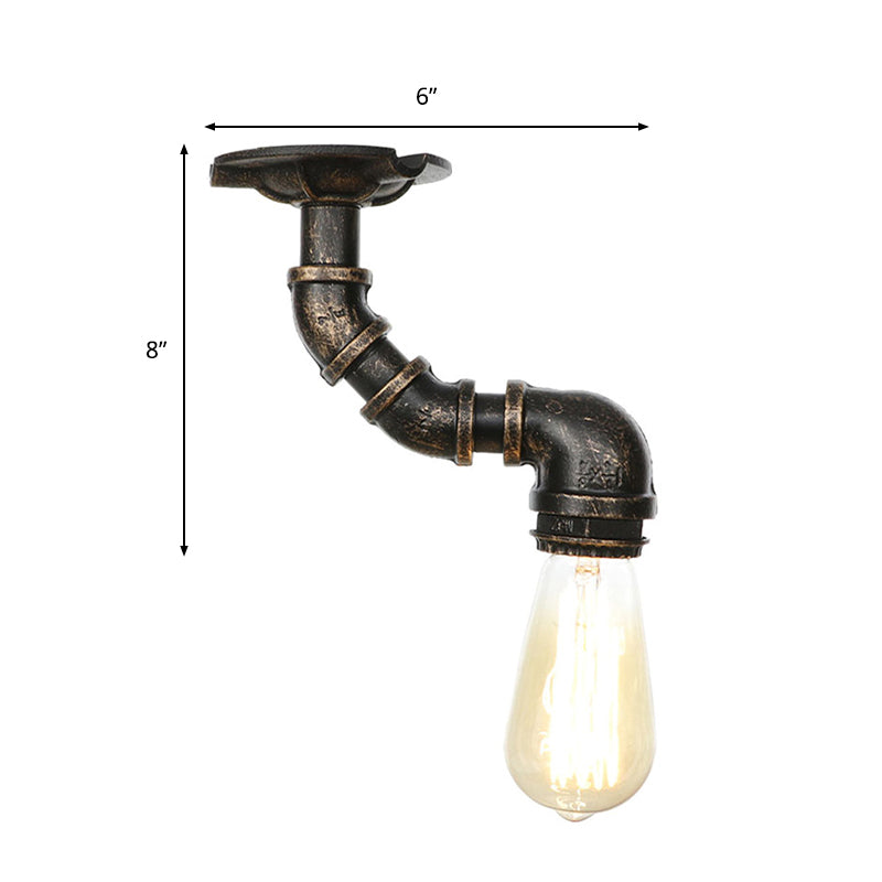 Industrial Twisted Pipe Metal Ceiling Lamp - 1 Light Semi Flush Fixture In Aged Silver/Antique