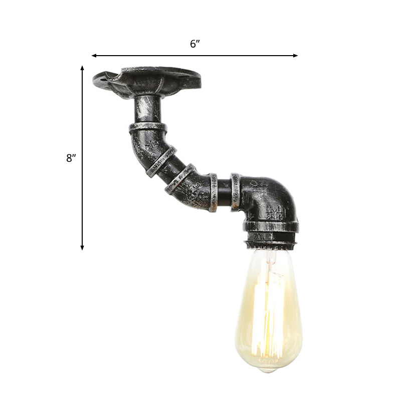 Industrial Twisted Pipe Metal Ceiling Lamp - 1 Light Semi Flush Fixture In Aged Silver/Antique