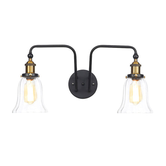 Black Pear/Bell Indoor Wall Mount Lamp With Clear Glass - 2-Light Sconce Light Fixture / Bell