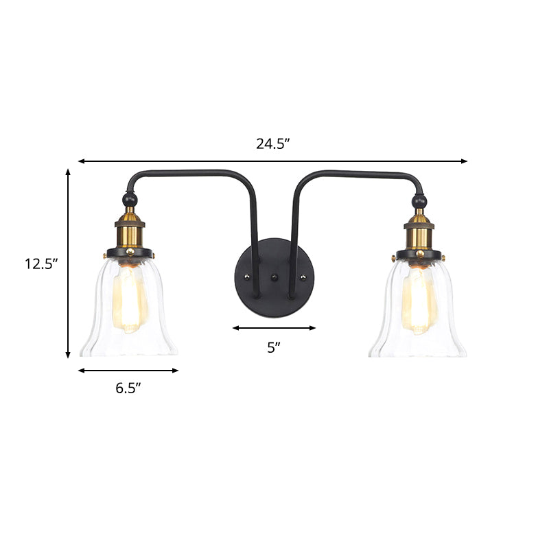 Black Pear/Bell Indoor Wall Mount Lamp With Clear Glass - 2-Light Sconce Light Fixture