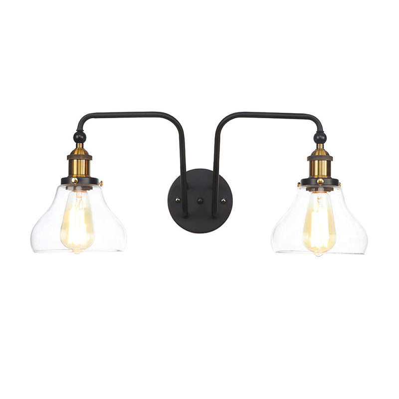 Black Pear/Bell Indoor Wall Mount Lamp With Clear Glass - 2-Light Sconce Light Fixture / Pear