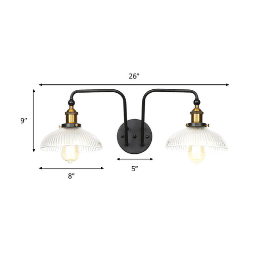 Industrial Clear Glass Globe/Bowl Wall Sconce Lamp Black Finish 2 Lights For Dining Room Lighting