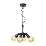 Sleek Black Sphere Glass Ceiling Chandelier Farmhouse Light Fixture With Amber/Clear Perfect For