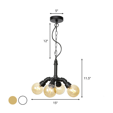 Farmhouse Ceiling Chandelier - Amber/Clear Glass 3/4/5 Lights Black Suspension Light For Living Room