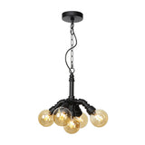 Sleek Black Sphere Glass Ceiling Chandelier Farmhouse Light Fixture With Amber/Clear Perfect For