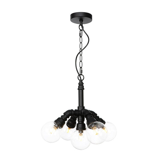 Sleek Black Sphere Glass Ceiling Chandelier Farmhouse Light Fixture With Amber/Clear Perfect For