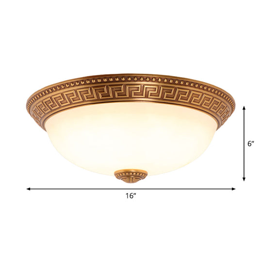 Bronze Flush Mount Light With Cream Glass Bowl And Floral Trim Traditional Led Ceiling Fixture -