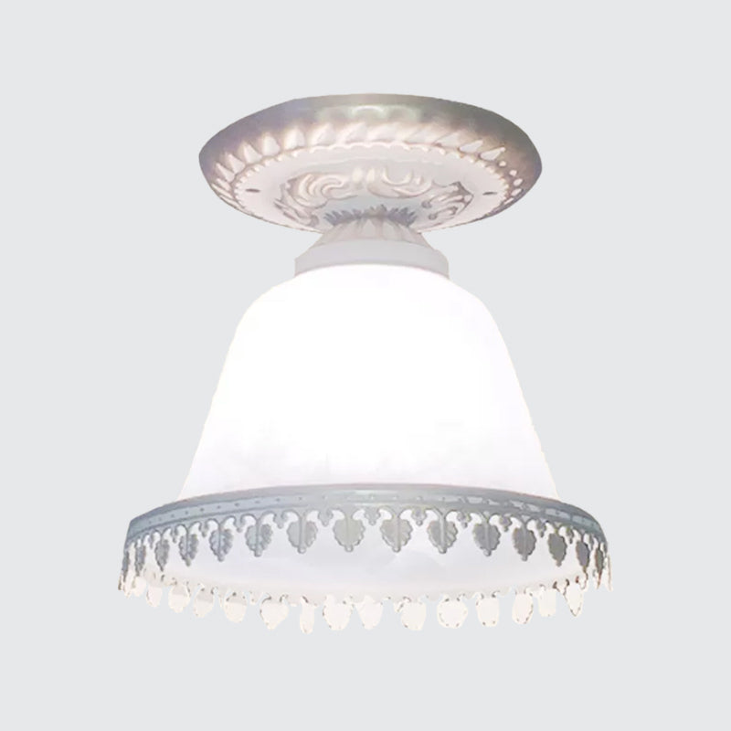 Opal Glass Bell Small Ceiling Lamp - Farmhouse 1-Light Flush Mount In White