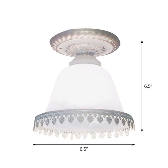 Opal Glass Bell Small Ceiling Lamp - Farmhouse 1-Light Flush Mount In White