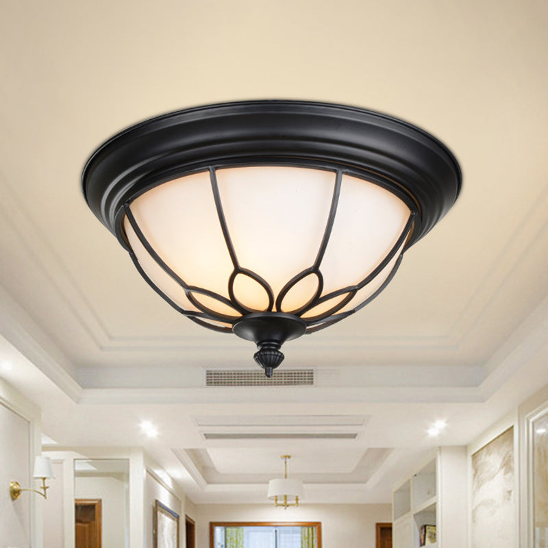 Retro Hemispherical Flush Light With Opal Frosted Glass - Led Mount Ceiling Lamp 6/7/8.5 Sizes
