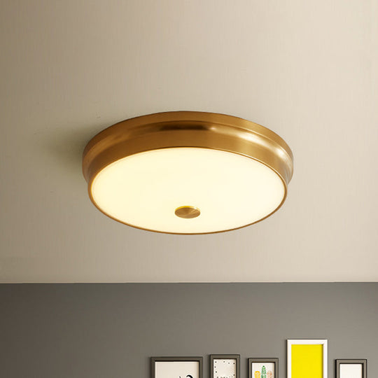 12.5/16 Diameter Antiqued Gold Led Flush Mount Ceiling Light - Simplicity White Glass Bowl Bedroom