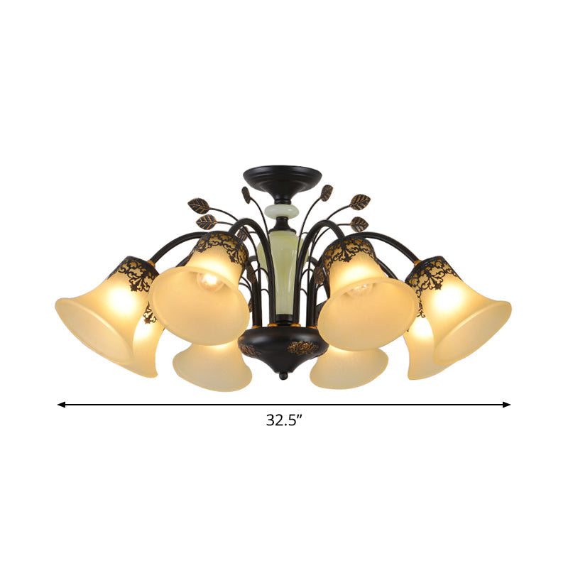 Farmhouse Frosted Glass Chandelier: Morning Glory Ceiling Pendant 3/6/8 Lights Black/White