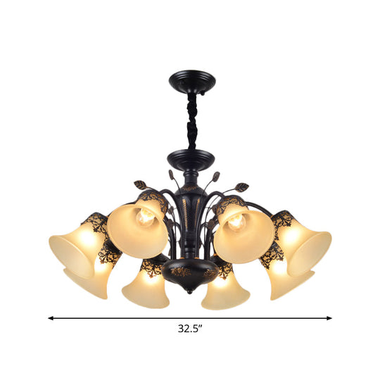 Frosted Glass Morning Glory Chandelier - Farmhouse Ceiling Pendant (3/6/8 Lights) in Black/White for Living Room