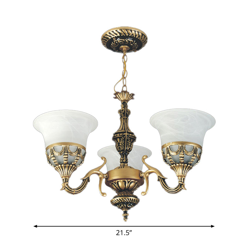 Traditional 3-Light Pendant Chandelier With Alabaster Glass Shade In Bronze