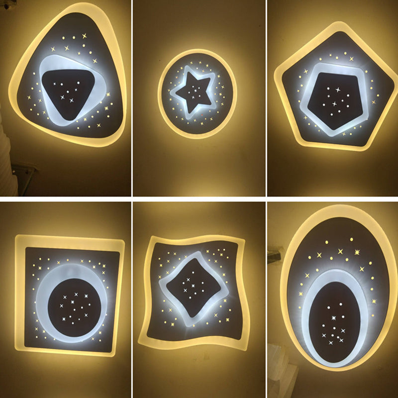 Modern Led Starry Flush Mount Wall Light In White: Triangle Rhombus & Star Design For The Bedroom