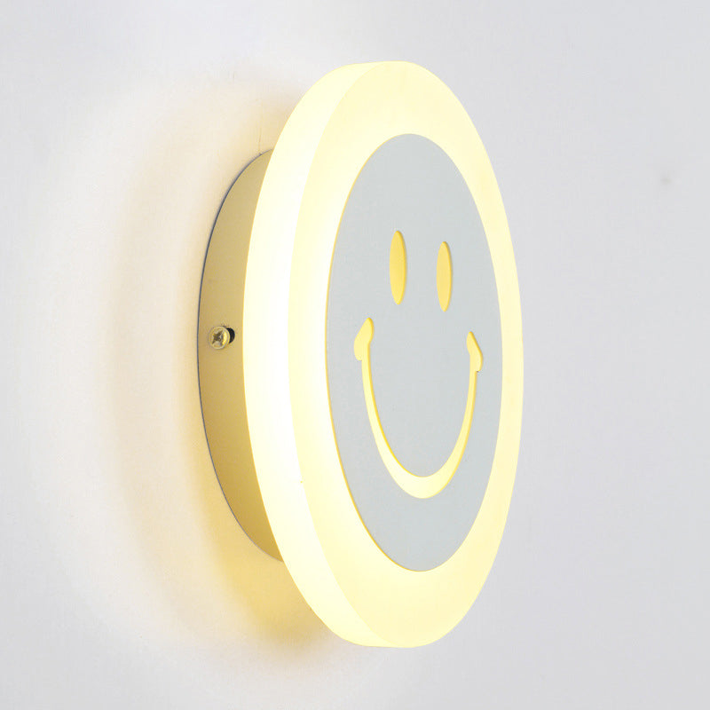 Round Led Smiley Wall Sconce Kit - Thin & Acrylic Warm/White Light For Bedroom