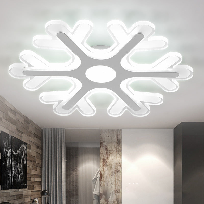 Contemporary Snowflake Flush Ceiling Led Light - Acrylic Bedroom Lamp In Warm/White 8/16.5/20.5 Wide