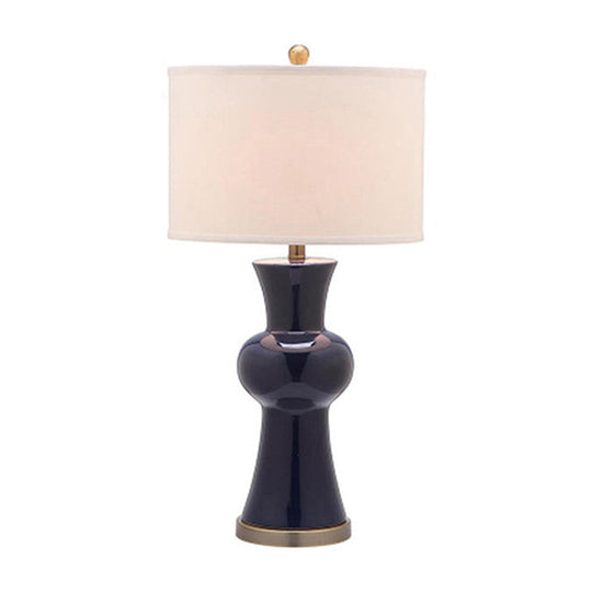 Ceramic Night Lamp Modern Table Light With Drum Lampshade - White/Royal Blue/Burgundy Royal Blue