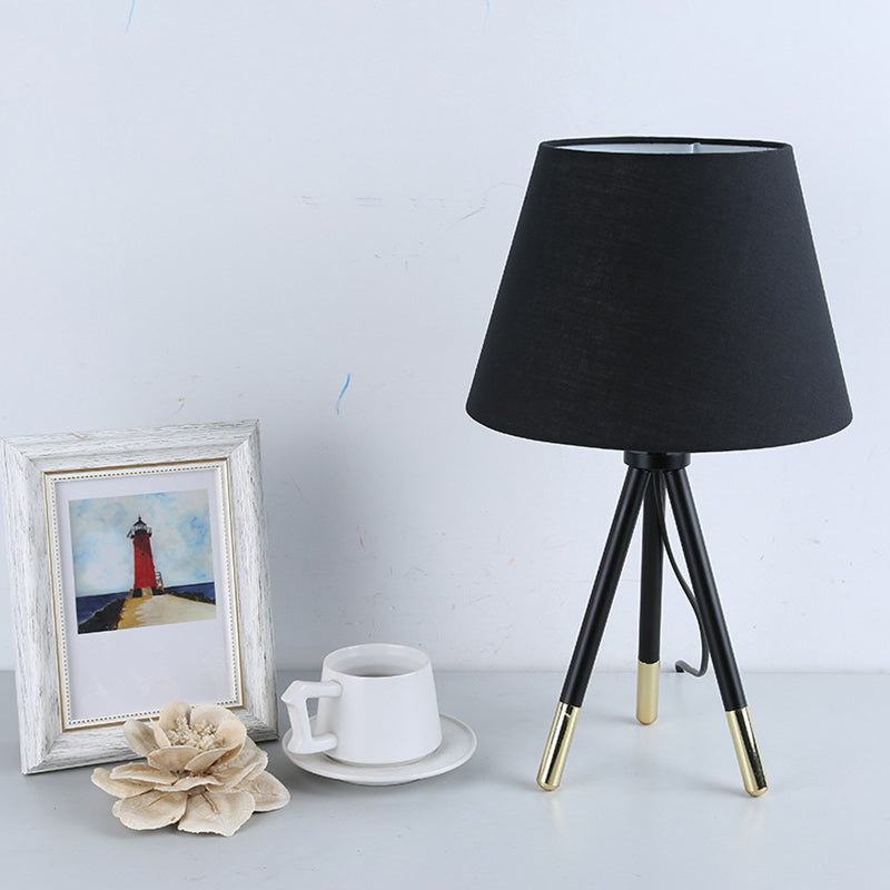 Nordic Style Tripod Night Lamp With Empire Shade Single Fabric Table Stand Light Black/White Black