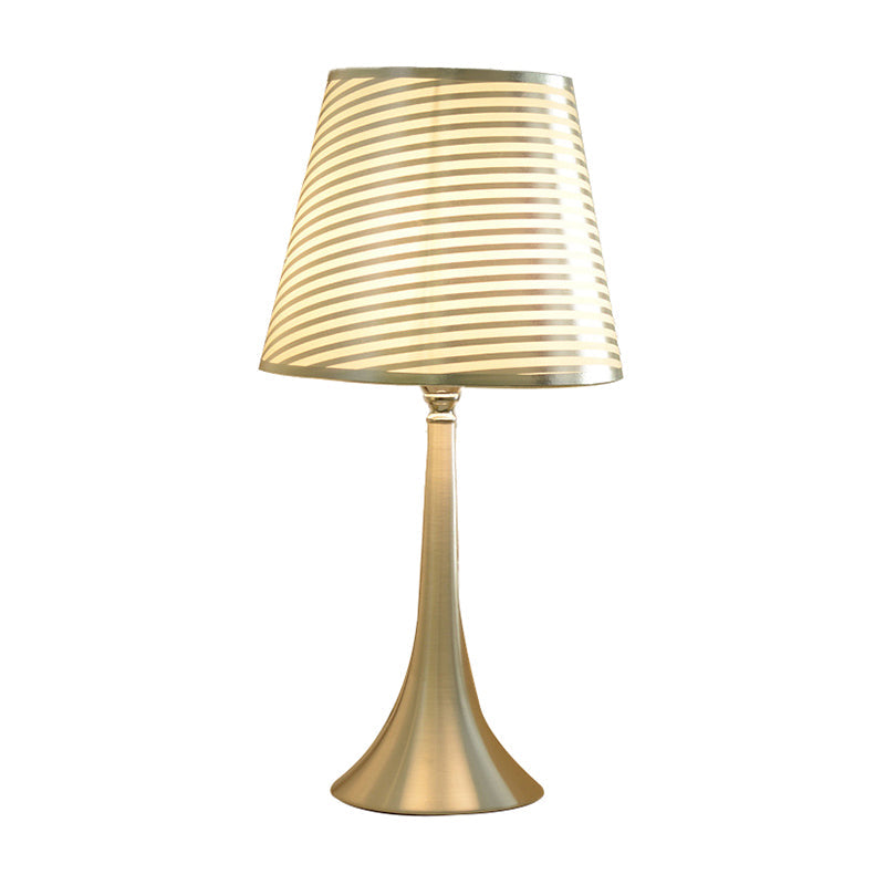 Modern Tapered Table Lamp - Single Nickel Nightstand Light With Stylish Fabric Shade