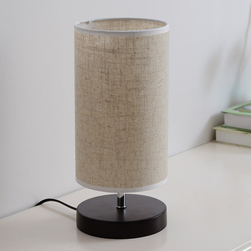 Nordic Fabric Nightstand Light: Round/Square Flaxen Table Lamp With Base For Bedroom Black / Round
