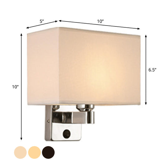 Nordic 1-Light Bedroom Wall Lamp With Chrome Sconce And Oval/Square Fabric Shade (Black/White/Beige)