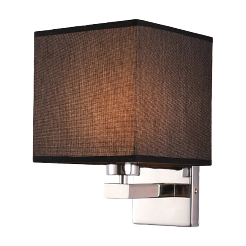 Nordic Style Beige Cube Wall Light - 1 Head Fabric Mounted Fixture For Bedroom Black