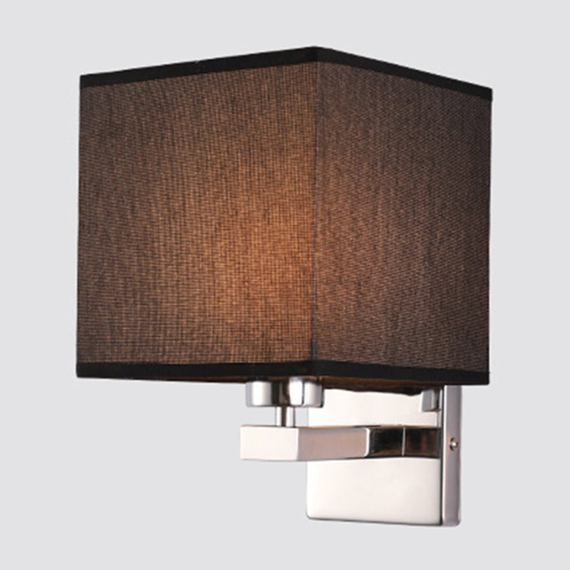 Nordic Style Beige Cube Wall Light - 1 Head Fabric Mounted Fixture For Bedroom