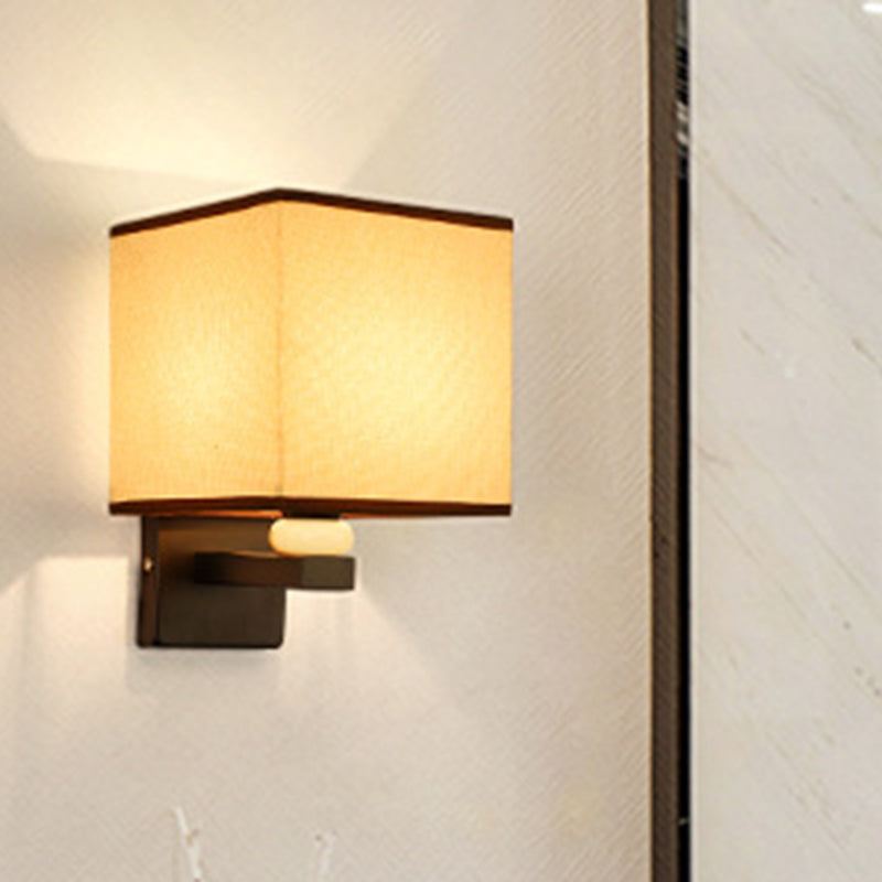 Modern Rectangle Fabric Wall Lamp With Faux Jade Decor - Flaxen/White/Beige 1-Bulb Fixture Flaxen