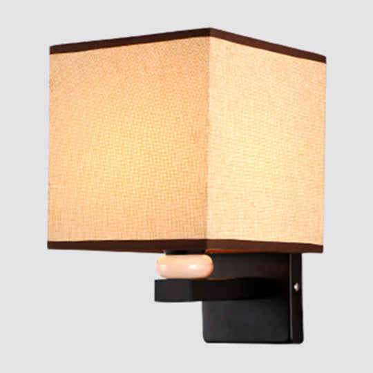 Modern Rectangle Fabric Wall Lamp With Faux Jade Decor - Flaxen/White/Beige 1-Bulb Fixture