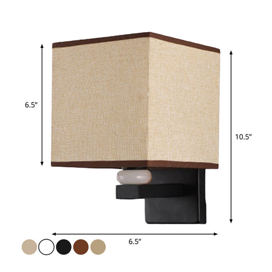 Modern Rectangle Fabric Wall Lamp With Faux Jade Decor - Flaxen/White/Beige 1-Bulb Fixture